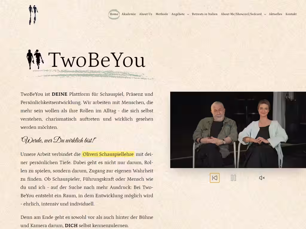 Startseite der TwoBeYou-Website